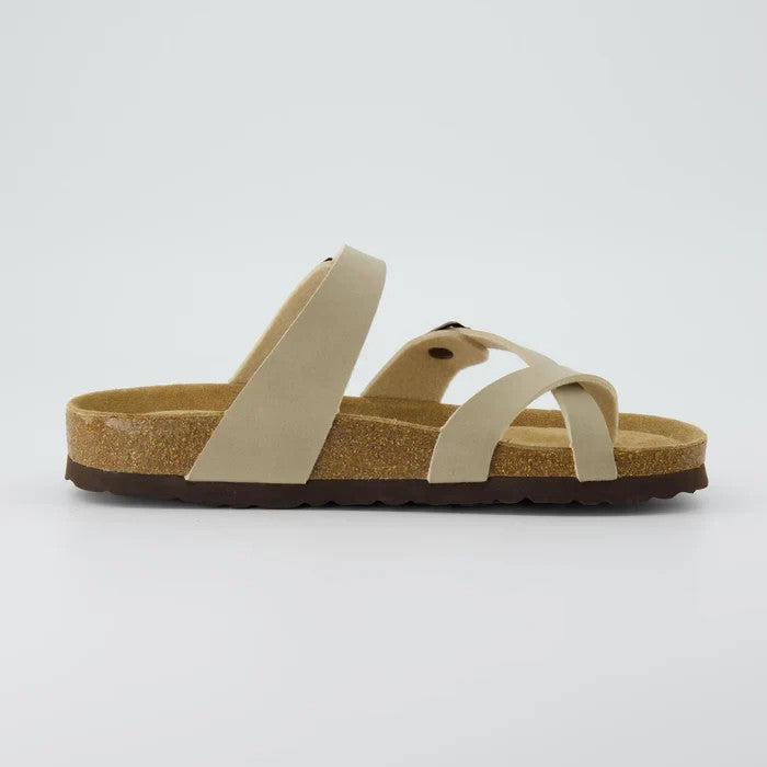 CUSHIONAIRE Luna Cork Footbed Sandal Stone Vegan Suede Size 6M Brand New!!