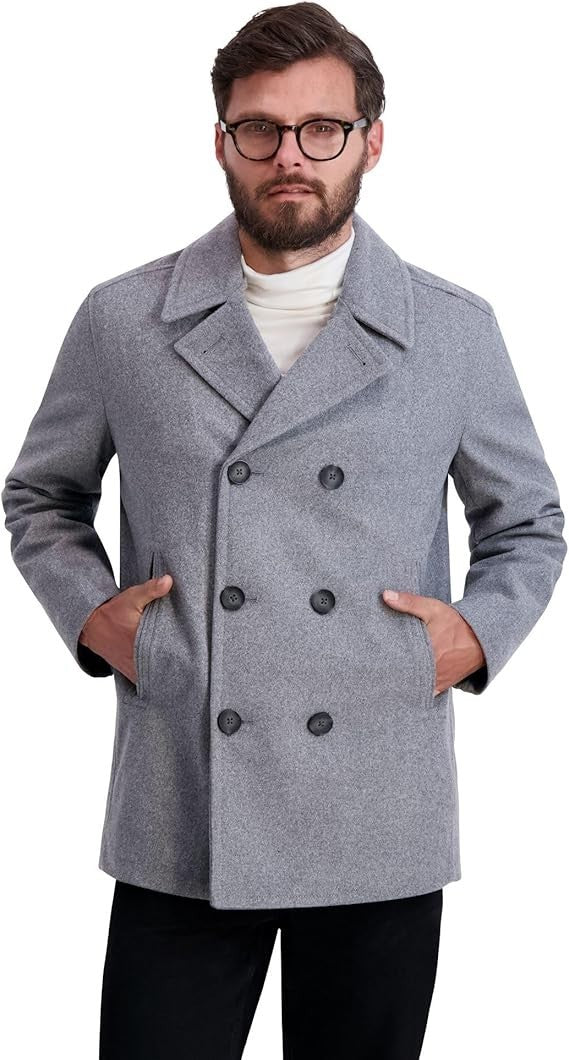 Nautica Men's Wool Blend Peacoat Double Breasted Coat Medium