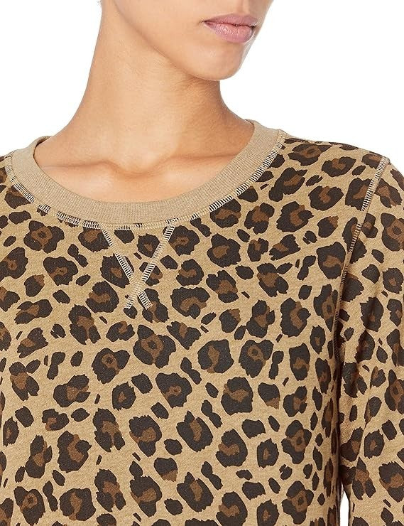Amazon Essentials Women's Fleece Crewneck Sweatshirt Leopard Print Size XS NWT