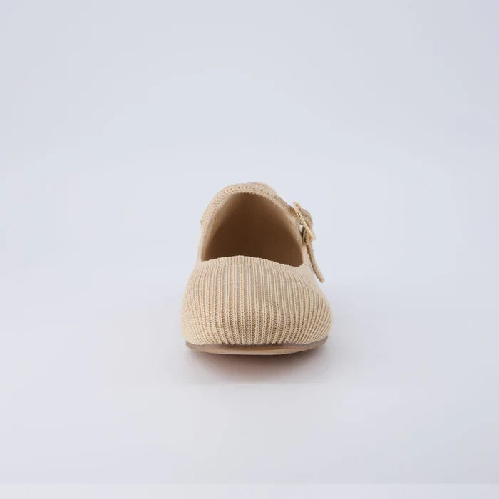 CUSHIONAIRE Women's Petal Mary Jane Knit Flat Beige Size 9M