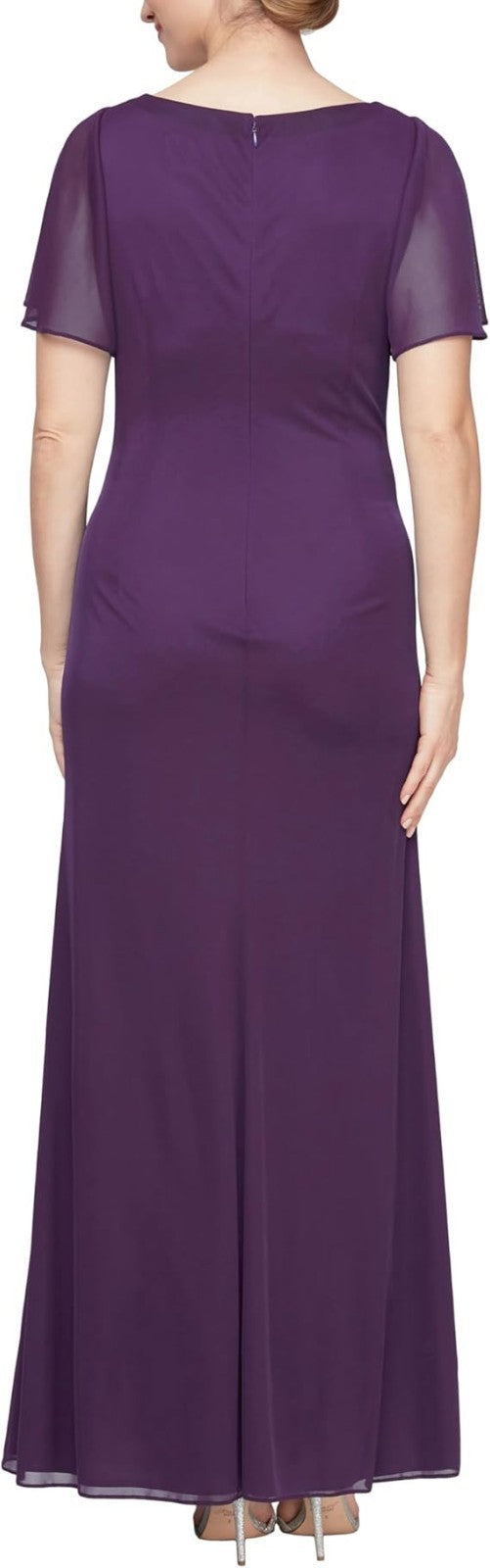 Alex Evenings Women's Long Surplice Neckline with Flutter Sleeves Dress