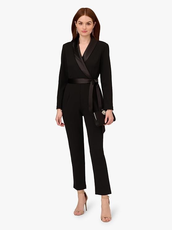 Adrianna Papell Women's Crepe Tuxedo Jumpsuit Black 6 New with Tags!