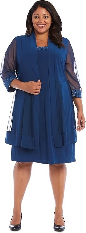 R&M Richards Women's Petite Glitter Trim Jacket Dress 2-Piece Knee New with tags