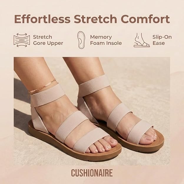 CUSHIONAIRE Indego Two Band Stretch Sandal Size 8M Brand New!