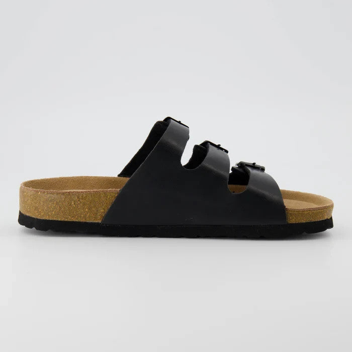 CUSHIONAIRE Womens Lela Cork Footbed Sandal BLACK Size 6.5M Brand New!