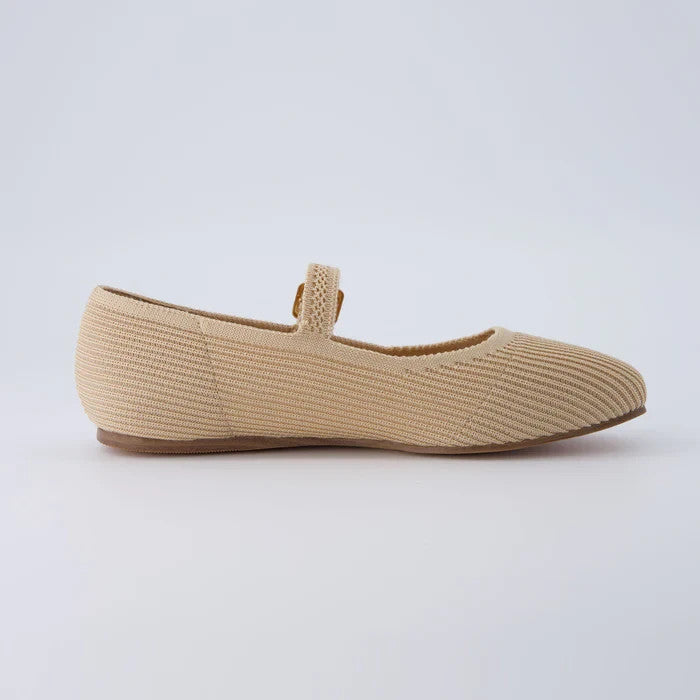 CUSHIONAIRE Women's Petal Mary Jane Knit Flat Beige Size 10