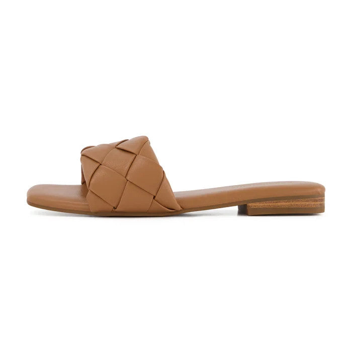 CUSHIONAIRE Franca Woven One Band Sandal Tan Size 7.5M