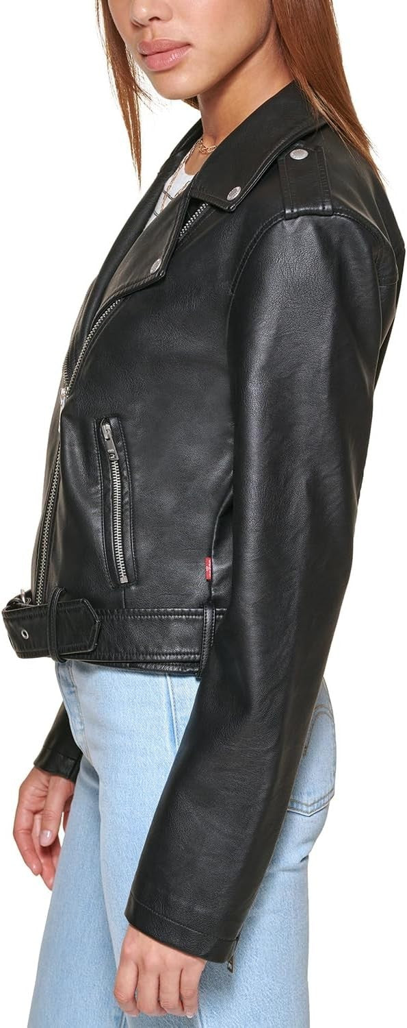 Levi's Women Faux Leather Belted Motorcycle Jacket Size Small Brand New!