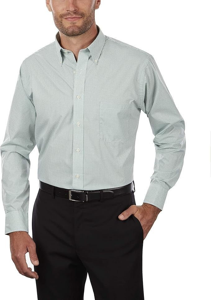 Van Heusen Men's Regular Fit Gingham Button Down Collar Dress Shirt Green Chico