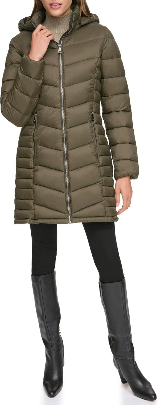 DKNY Women's Hooded Light-weight Puffer LODEN Size XL New With Tags