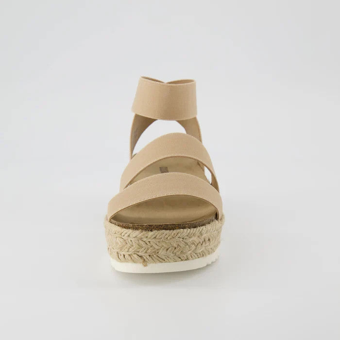 CUSHIONAIRE Mandy Wedge Stretch Platform Sandal Nude Size 8.5M Brand New!