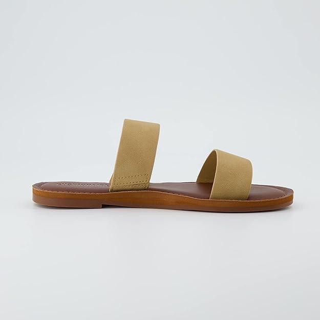 CUSHIONAIRE Women's Calico 2 band Sandal Comfort Foam SAND Size 8M Brand New!