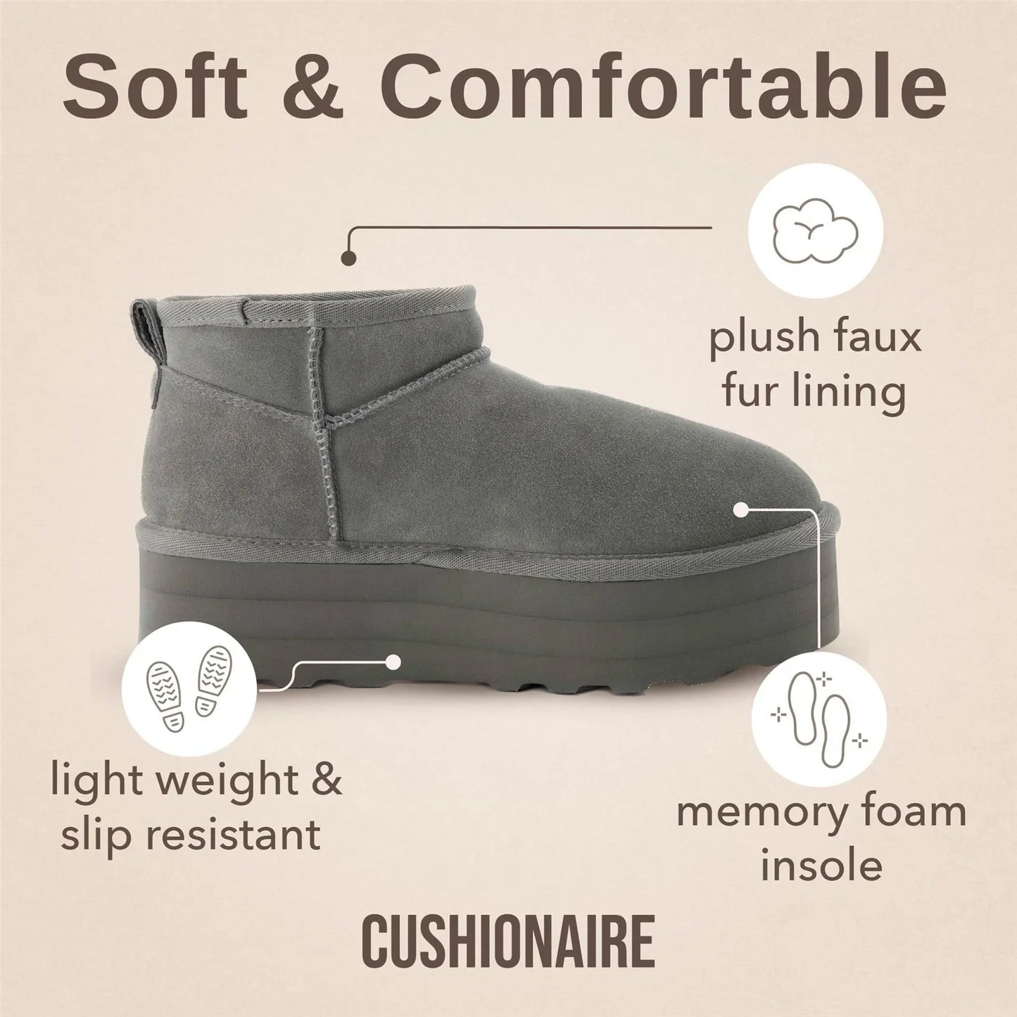 Cushionaire Hip 2 Genuine Suede Ankle Boots for Women Gray Size 6M Brand New!!