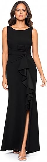 Betsy & Adam Women's Long Sleeveless Boat Neck Dress Black