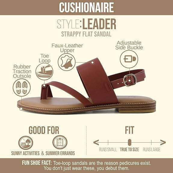 CUSHIONAIRE Laws Womens Sandals, Strappy Vegan Leather Flat New with Tags!