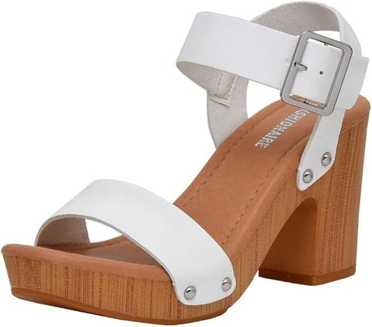 CUSHIONAIRE Women's Sydney Faux Wood Sandal WHITE Size 8.5M Brand New!
