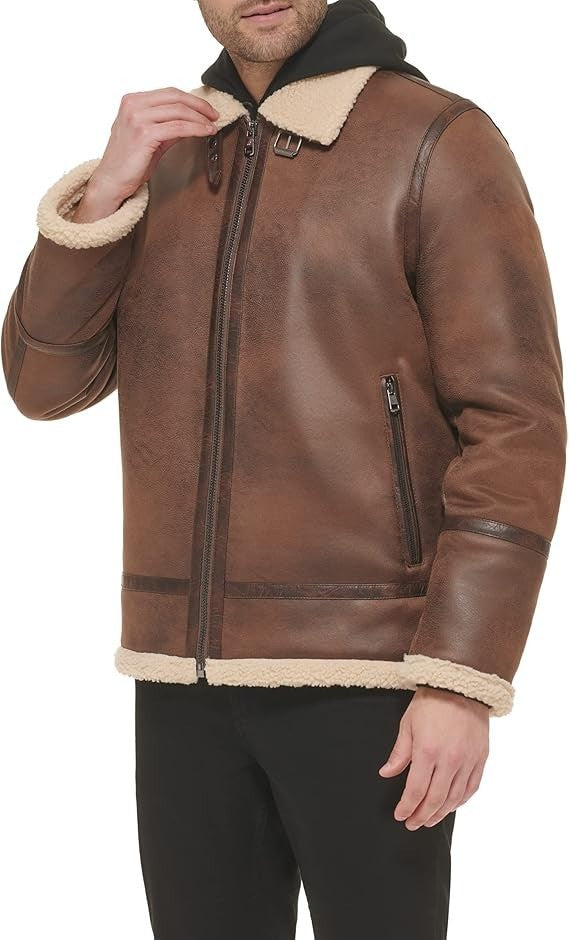 Calvin Klein Men's Faux Fur Lining Jacket Brown Size Large New With Tags!