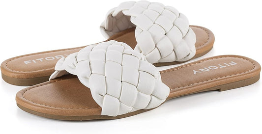 Fitory Women's Flat Sandals with Braided Band Size 8 Brand New!