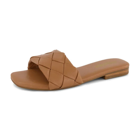 CUSHIONAIRE Franca Woven One Band Sandal Tan Size 9