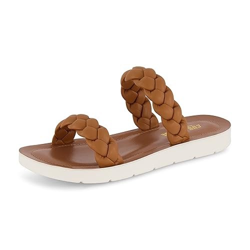 Cushionaire Women's Isla Braided Two Band Sandals TAN Size 6M Brand New!