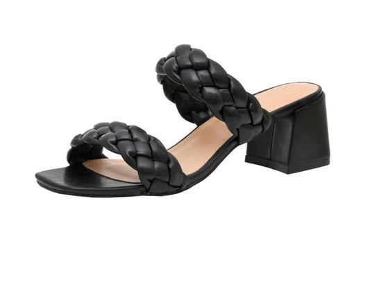 CUSHIONAIRE Onyx Braided Heel Sandal Black Size 6.5M