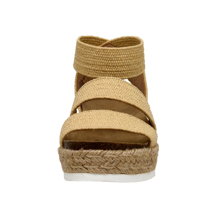 CUSHIONAIRE Mandy Wedge Stretch Platform Sandal Raffia Size 8.5M Brand New!