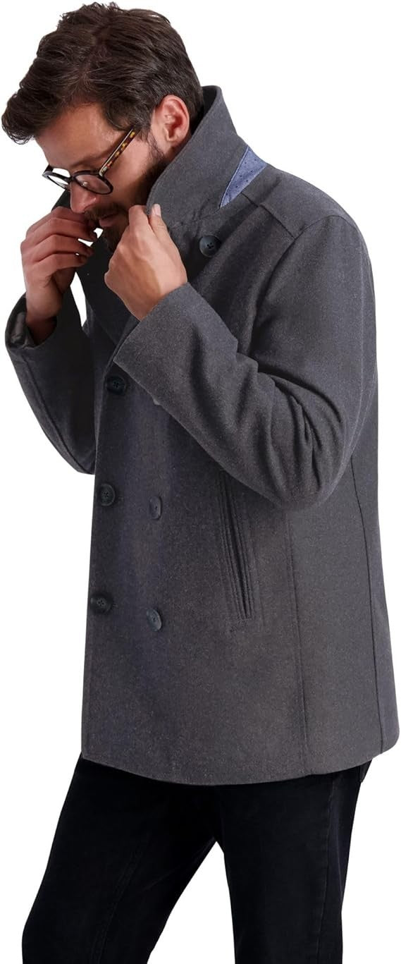 Nautica Men's Wool Blend Peacoat Double Breasted Coat LARGE
