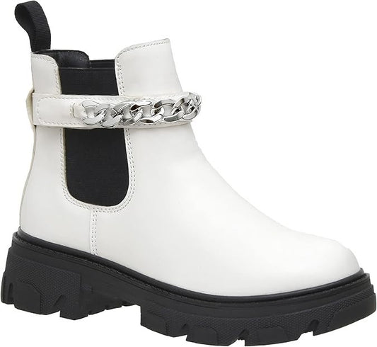 CUSHIONAIRE Women's Clover slip on chelsea boot-Detachable Chain White Size 8M