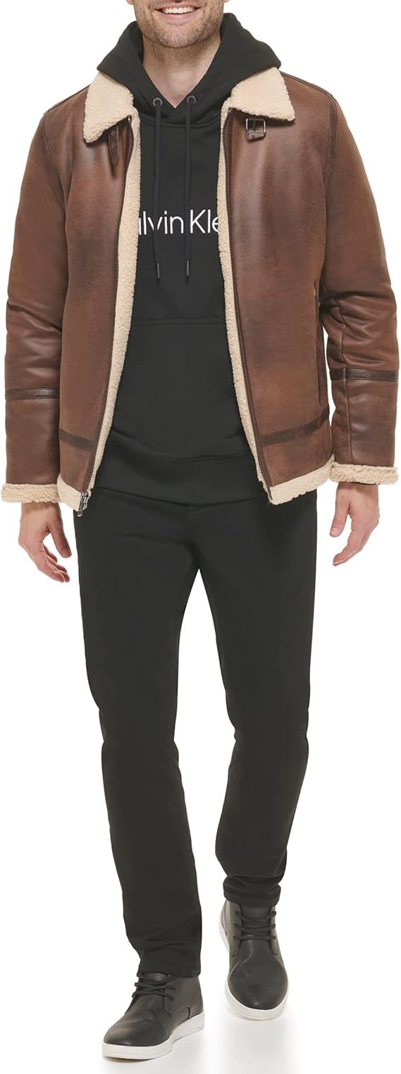 Calvin Klein Men's Faux Fur Lining Jacket Brown Size Large New With Tags!