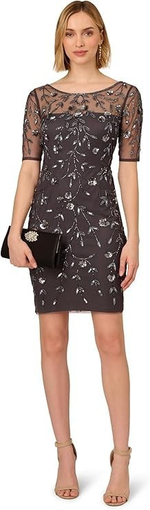 Adrianna Papell Women's Beaded Floral Short Dress
