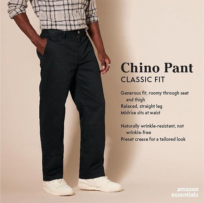 Amazon Essentials Men Classic-Fit Wrinkle-Resistant Flat-Front Chino Pant 42X29