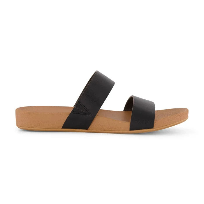 CUSHIONAIRE Josie Two Band Footbed Sandal Size 8.5M Black