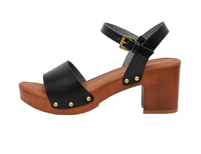 CUSHIONAIRE Sloan Faux Wood Sandals Black Size 9M Brand New!