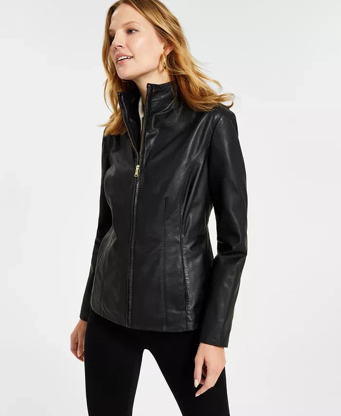 Cole Haan Women's Wing Collar Leather Jacket Size XS