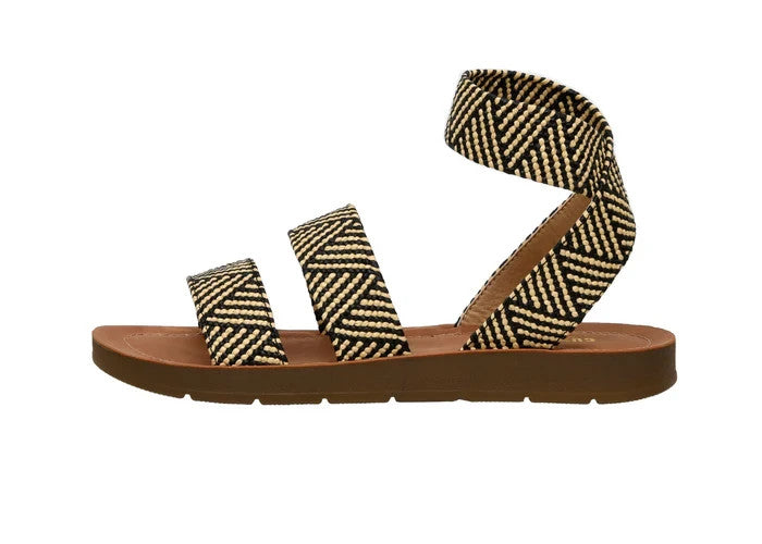 CUSHIONAIRE Indego Two Band Stretch Black Raffia Gore Sandal Size 8.5M Brand New