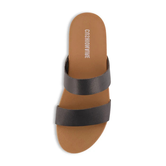CUSHIONAIRE Josie Two Band Footbed Sandal Size 8.5M Black