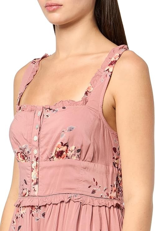 Lucky Brand Tiered Ruffle Corset MINI Dress Pink Floral
