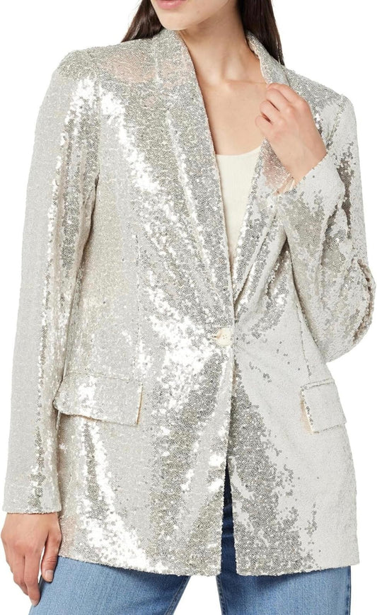 The Drop Women's Blake Long Blazer Silver Sequina Size 4XL Brand New!