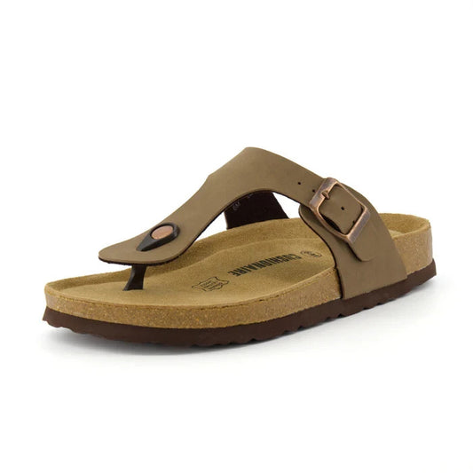 CUSHIONAIRE Leah Cork Footbed Thong Sandal Brown Size 8.5M