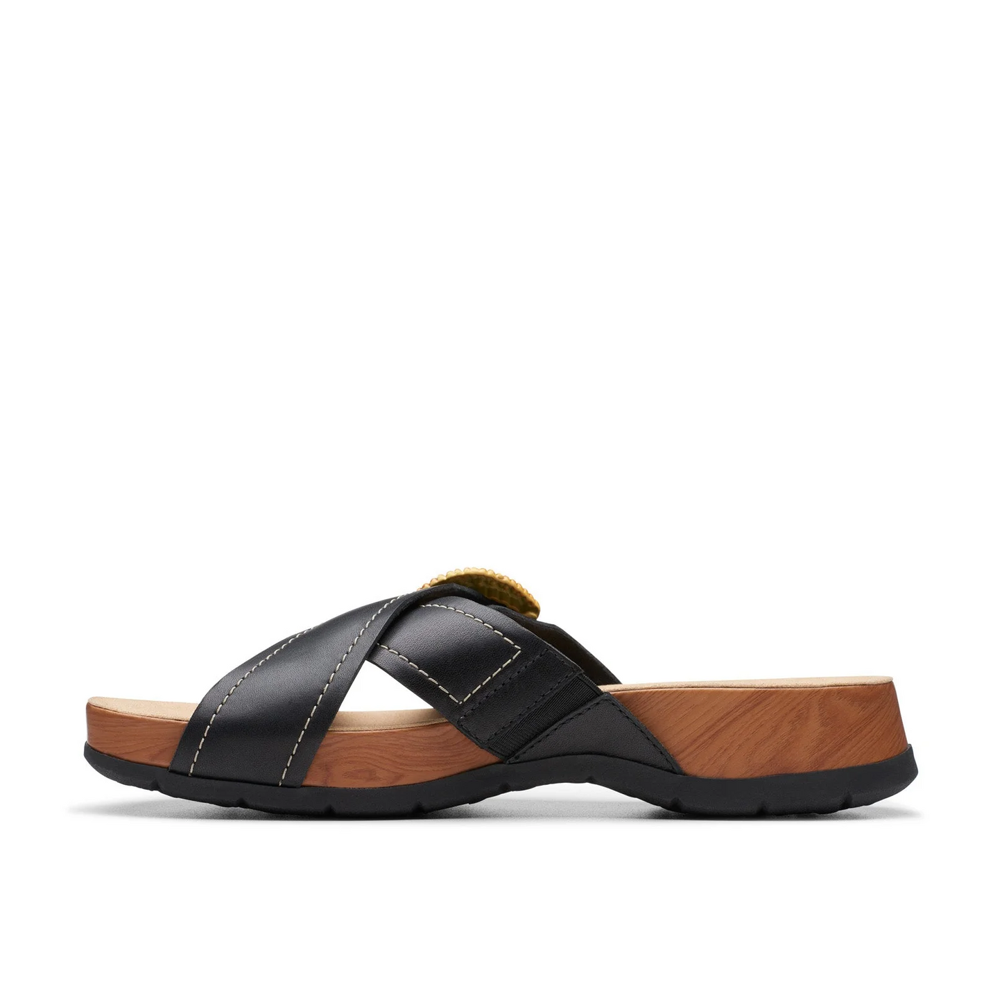 Clarks Collection Women's Reileigh Bay Sandal Black Leather Size 8.5W Brand New!