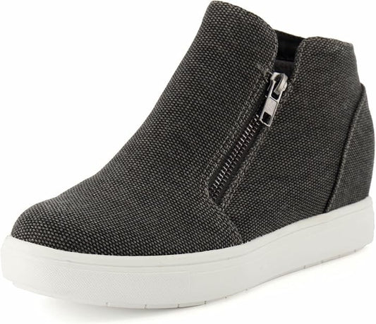 CUSHIONAIRE Women's Hart Hidden Wedge Sneaker Black Canvas Size 9M Brand New!