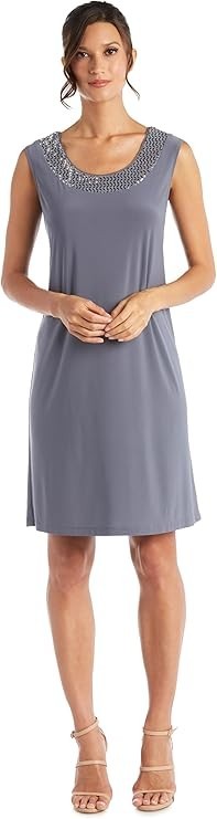 R&M Richards Womens Plus Embellished Knee Length Midi Dress