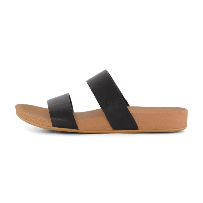CUSHIONAIRE Josie Two Band Footbed Sandal Size 8.5M Black