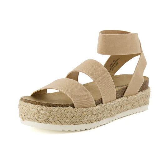 CUSHIONAIRE Mandy Wedge Stretch Platform Sandal Nude Size 8.5M Brand New!