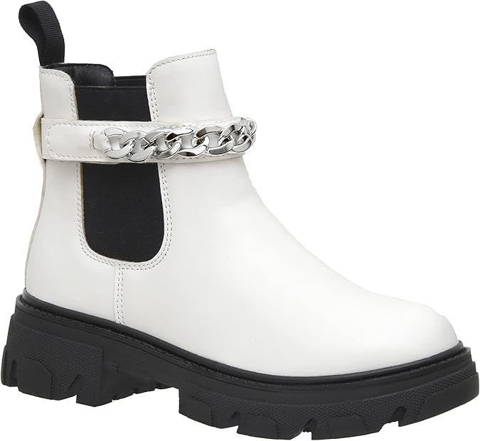 CUSHIONAIRE Women's Clover slip on chelsea boot-Detachable Chain White Size 7.5M