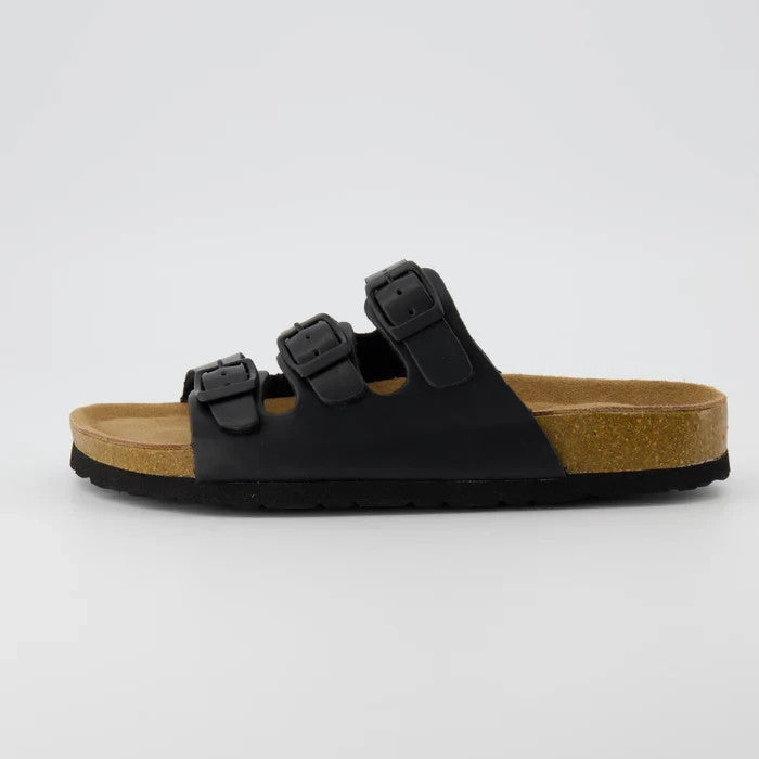 CUSHIONAIRE Womens Lela Cork Footbed Sandal BLACK Size 6M Brand New!