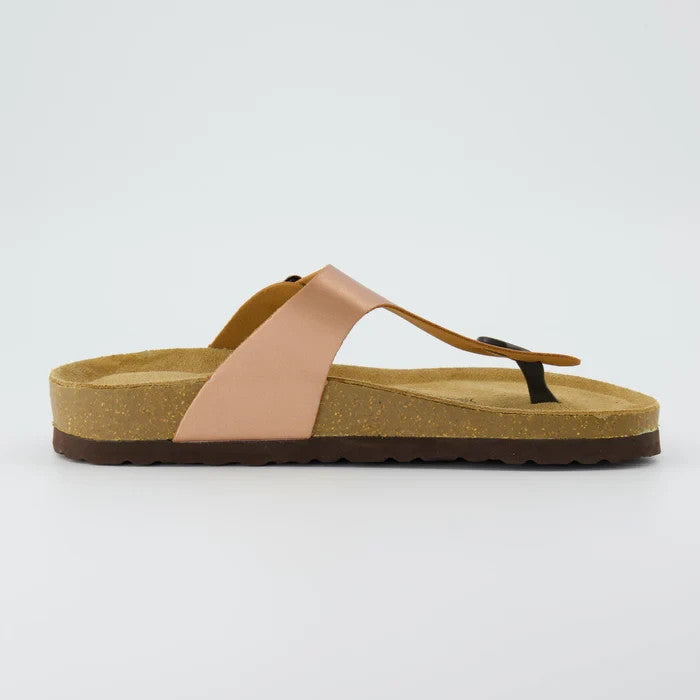 CUSHIONAIRE Leah Cork Footbed Thong Sandal Rose Gold Size 8.5M