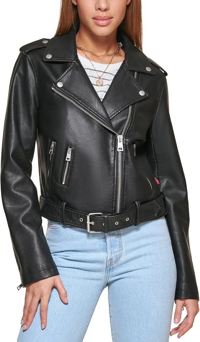 Levi's Women Faux Leather Belted Motorcycle Jacket Size Small Brand New!