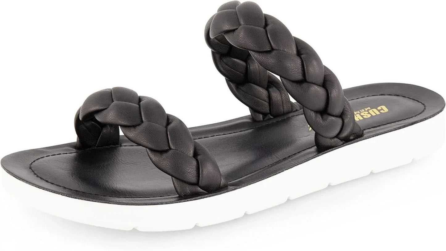 Cushionaire Women's Isla Braided Two Band Sandals Black Size 8.5M Brand New!