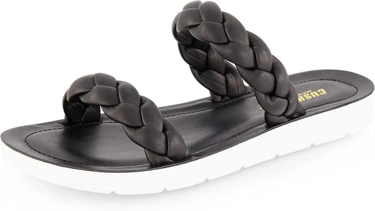 Cushionaire Women's Isla Braided Two Band Sandals Black Size 8.5M Brand New!